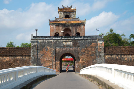 Ancient fortress gates of the citadel of Hue City. Vietnamのeditorial素材