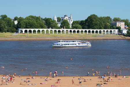 VELIKY NOVGOROD, RUSSIA - JULY 04, 2015: July landscape with the Volkhov river in the center of Veliky Novgorodのeditorial素材