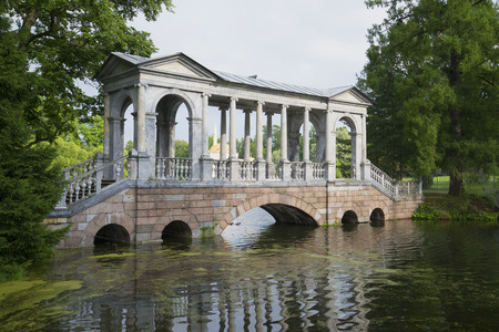 Summer day at the Marble bridge. Tsarskoye Selo, Russiaの写真素材