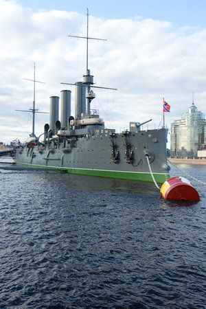 ST. PETERSBURG, RUSSIA - MAY 03, 2017: Cruiser Aurora in the May cloudy afternoonのeditorial素材