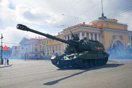 SAINT PETERSBURG, RUSSIA - MAY 09, 2017: Heavy self-propelled artillery Msta-s participates in the...