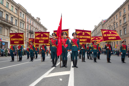 SAINT-PETERSBURG, RUSSIA - MAY 09, 2017: Soldiers of the guard of honor before the solemn march on...