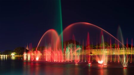 A cascade of colorful fountains at the walls of the Old City. Mandalay, Myanmarの写真素材