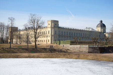 A sunny April day at the Great Gatchina Palace. Leningrad regionのeditorial素材