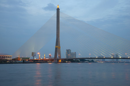 BANGKOK, THAILAND - JANUARY 04, 2017: The bridge of King Rama VIII in the evening twilight