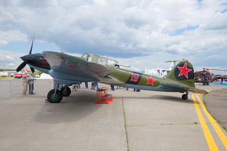 ZHUKOVSKY, RUSSIA - JULY 20, 2017: Ilyushin II-2m3 - soviet ground attack of the Second World War on the MAKS-2017 airshowのeditorial素材