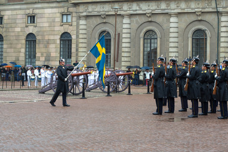 STOCKHOLM, SWEDEN - AUGUST 29, 2016: A fragment of a ceremony of a divorce of guard of honor at...