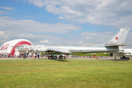 ZHUKOVSKY, RUSSIA - JULY 20, 2017: The Soviet strategic bomber-missile carrier Tu-95MS on the...