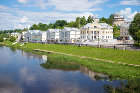 TORZHOK, RUSSIA - JULY 22, 2017: Tveretskaya Embankment in the sunny July afternoonのeditorial素材