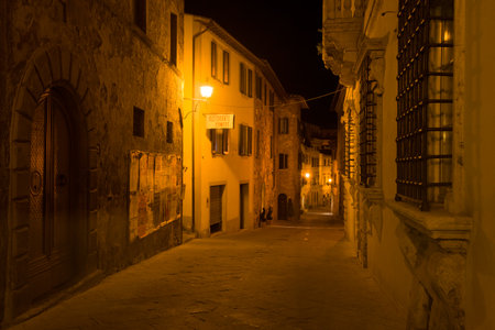 MONTEPULCHANO, ITALY - SEPTEMBER 22, 2017: Night street of the ancient cityのeditorial素材