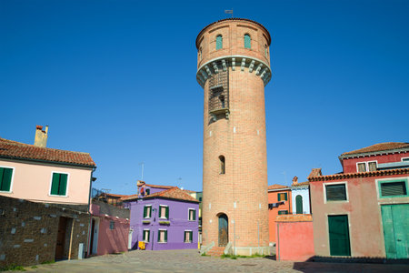 Water tower on the streets of Burano Island. Venice, Italyのeditorial素材