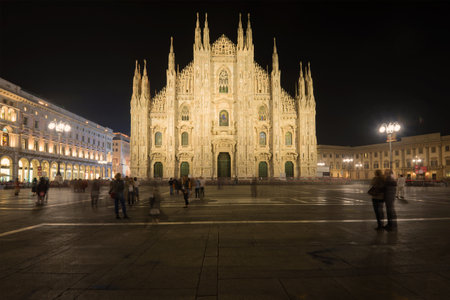 MILAN, ITALY - SEPTEMBER 28, 2017: Night at the Duomo di Milanoのeditorial素材
