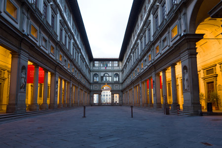 FLORENCE, ITALY - SEPTEMBER 20, 2017: Evening twilight in the Uffizi Galleryのeditorial素材