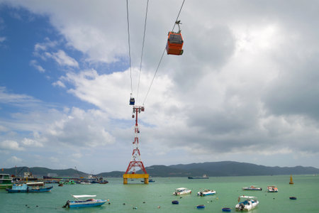 NHA TRANG, VIETNAM - JANUARY 01, 2016: The cable car to the Vinpearl Island a cloudy dayのeditorial素材