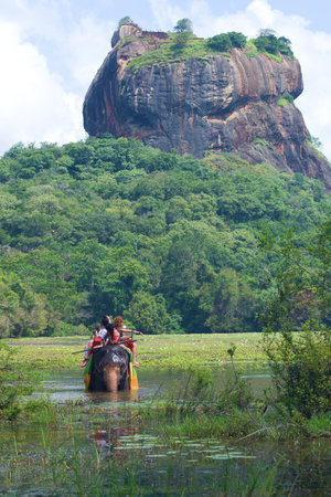 SIGIRIYA, SRI LANKA - MARCH 16, 2015: Elephant safari at the foot of Sigiriya mountainのeditorial素材
