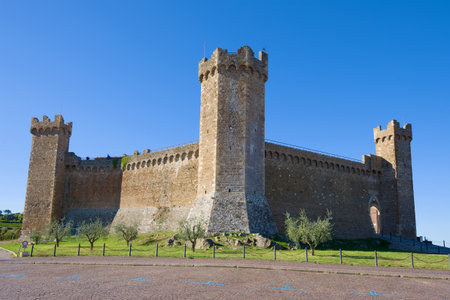 The medieval castle of the city of Montalcino on a sunny afternoon. Tuscany, Italyのeditorial素材