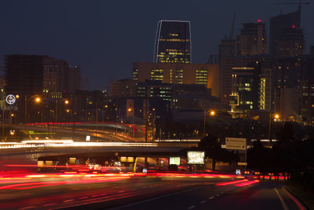 BAKU, AZERBAIJAN - JANUARY 05, 2018: Road junctions of modern Baku. Night landscape