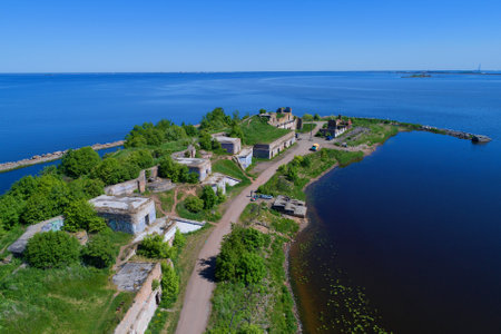 View from the height of the artillery position of the 1st Northern Fort. Kronstadt, St. Petersburgのeditorial素材