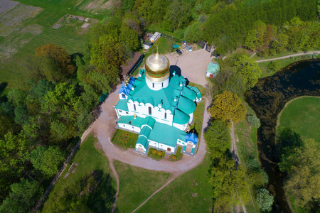 View from the heights to the Fedorovsky Cathedral on a sunny day. Tsarskoye Selo, St. Petersburgの写真素材