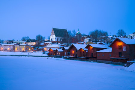 Evening landscape of the winter old Porvoo. Finlandのeditorial素材