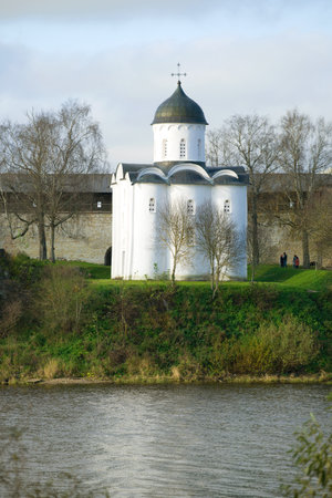 Saint Georgy church in the Old Ladoga fortress in the gloomy October afternoon. Old Ladoga, Russia
