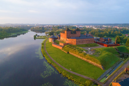 View of the Hameenlinna fortress on the early July morning. Finlandのeditorial素材