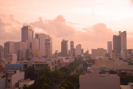 DA NANG, VIETNAM - JANUARY 07, 2016: Dawn in the modern Vietnamese city