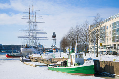 TURKU, FINLAND - FEBRUARY 23, 2018: February day on the city embankmentのeditorial素材