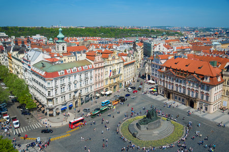 PRAGUE, CZECH REPUBLIC - APRIL 21, 2018: Over Staromestske Square in the sunny April afternoonのeditorial素材