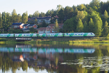 HAMEENLINNA, FINLAND - JULY 24, 2018: The passenger high-speed train Sm3のeditorial素材