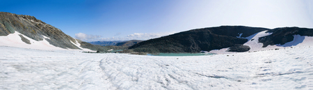 Panorama of the IGAN glacier on a sunny day. Polar Ural, Russia