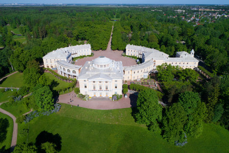 Pavlovsk Palace close-up on a sunny May day (set from a quadrocopter). Neighborhood of St. Petersburg, Russiaのeditorial素材