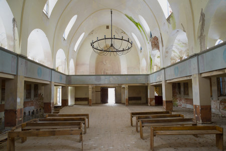 LUMIVARAARA, RUSSIA - FEBRUARY 18, 2017: The interior of old abandoned Lutheran church. Kareliaのeditorial素材