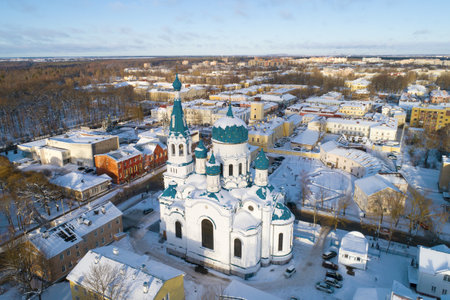 Cathedral of the Intercession of the Blessed Virgin Mary close-up on January day (aerial photography). Gatchina, Russiaのeditorial素材