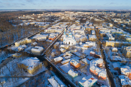 January day over Gatchina (aerial survey). Leningrad region, Russiaのeditorial素材