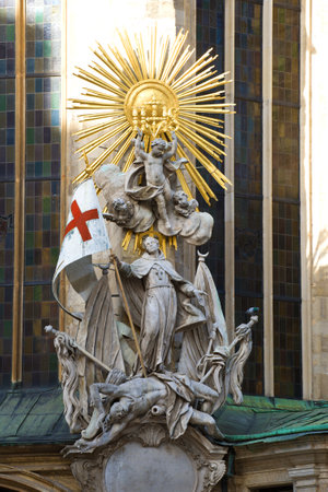 VIENNA, AUSTRIA - APRIL 25, 2018: Sculpture of Saint Joahn Capistran conquering the Turks. Detail of the design of the Cathedral of St. Stephenのeditorial素材