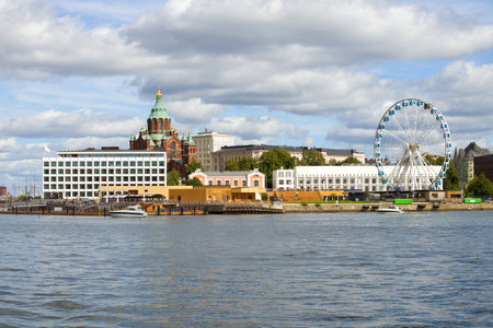 View of the Katajanokka island on a cloudy August day. Helsinki, Finlandのeditorial素材