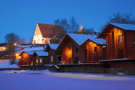 February twilight in the old town. Finland, Porvooのeditorial素材