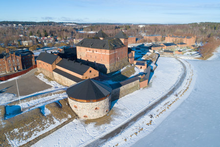 The Hameenlinna Fortress on a sunny March day in close up. Finlandのeditorial素材