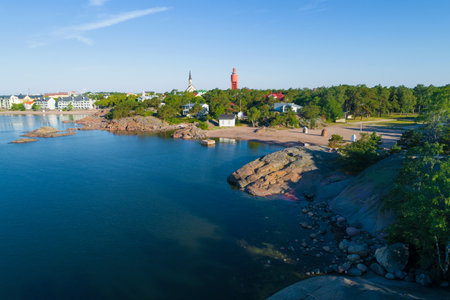 Sunny July morning over Hanko (shooting from a quadrocopter). Finlandのeditorial素材