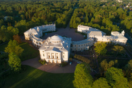 Aerial view of Pavlovsk Palace on a May evening. Pavlovsk, neighborhood of St. Petersburgのeditorial素材