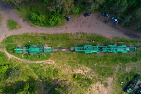 LEBIAZHYE, RUSSIA - JUNE 06, 2019: Top view of the railway guns on the old artillery fortのeditorial素材
