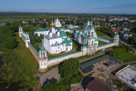 View of the Spaso-Yakovlevsky Dmitrovsky Monastery on a sunny July day (aerial photography). Rostov...