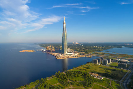 SAINT-PETERSBURG, RUSSIA - JULY 26, 2019: View of the high-rise buildingのeditorial素材