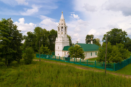 View of the Intercession Church (Church of the Addon of Mind) on a July cloudy day (shooting from a quadrocopter). Tutaev, Russiaのeditorial素材
