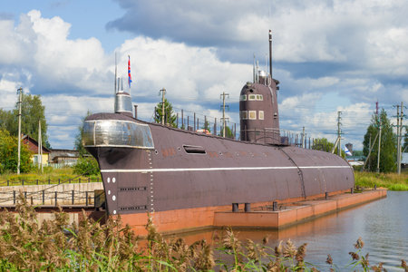 VYTEGRA, RUSSIA - AUGUST 16, 2019: Soviet submarine B 440 on a sunny August day. Museum in the city of Vytegraのeditorial素材