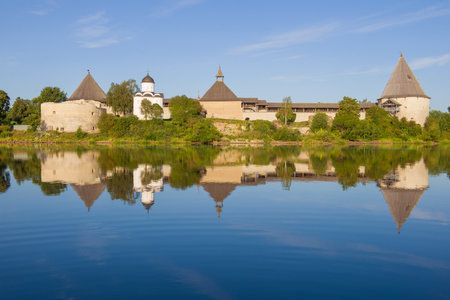 Old Ladoga Fortress on a sunny august morning. Leningrad region, Russiaのeditorial素材