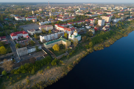 Panorama of Polotsk on april day (aerial survey). Belarusのeditorial素材