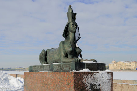 SAINT PETERSBURG, RUSSIA - MARCH 13, 2010: Sphinga statue, early springのeditorial素材