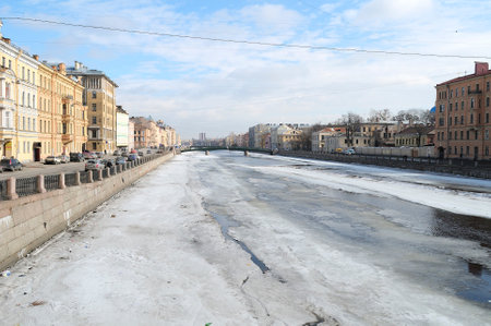 SAINT PETERSBURG, RUSSIA - MARCH 30, 2010: Fontanka early springのeditorial素材